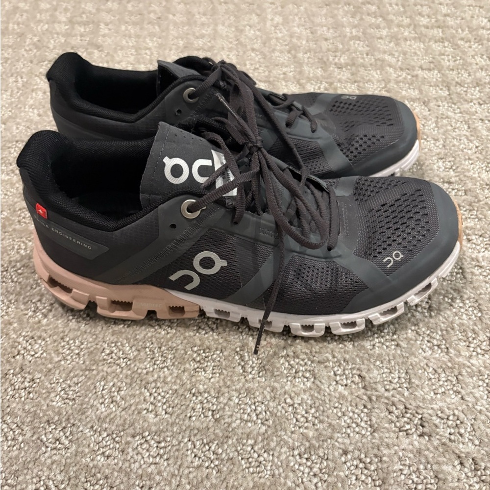 On Running Charcoal and White Athletic Shoes